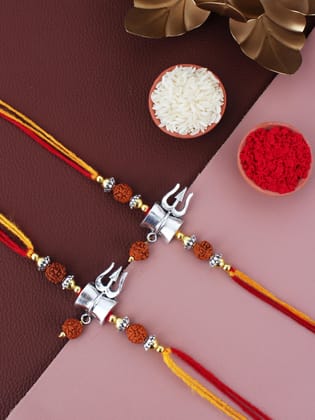 Lucky Jewellery Designer Oxidised Silver Religious Rakhi - Rakshabandhan Shiva Immitation Rudraksh Rakhee Bracelet for Brother/Bhaiya/Bhai/Bhabhi - Pack of 2 (126-JPR1-1972-S-2)