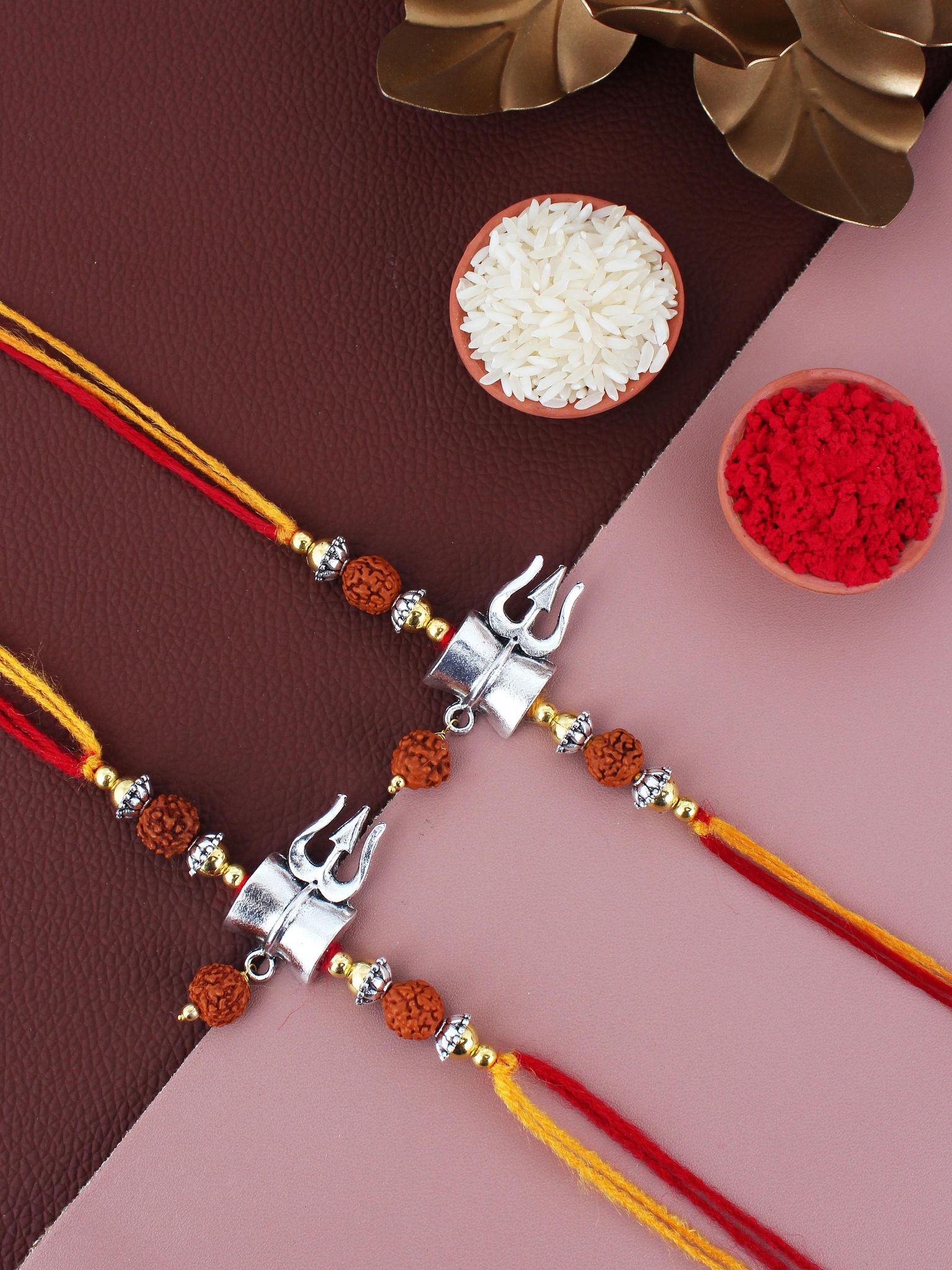Lucky Jewellery Designer Oxidised Silver Religious Rakhi - Rakshabandhan Shiva Immitation Rudraksh Rakhee Bracelet for Brother/Bhaiya/Bhai/Bhabhi - Pack of 2 (126-JPR1-1972-S-2)