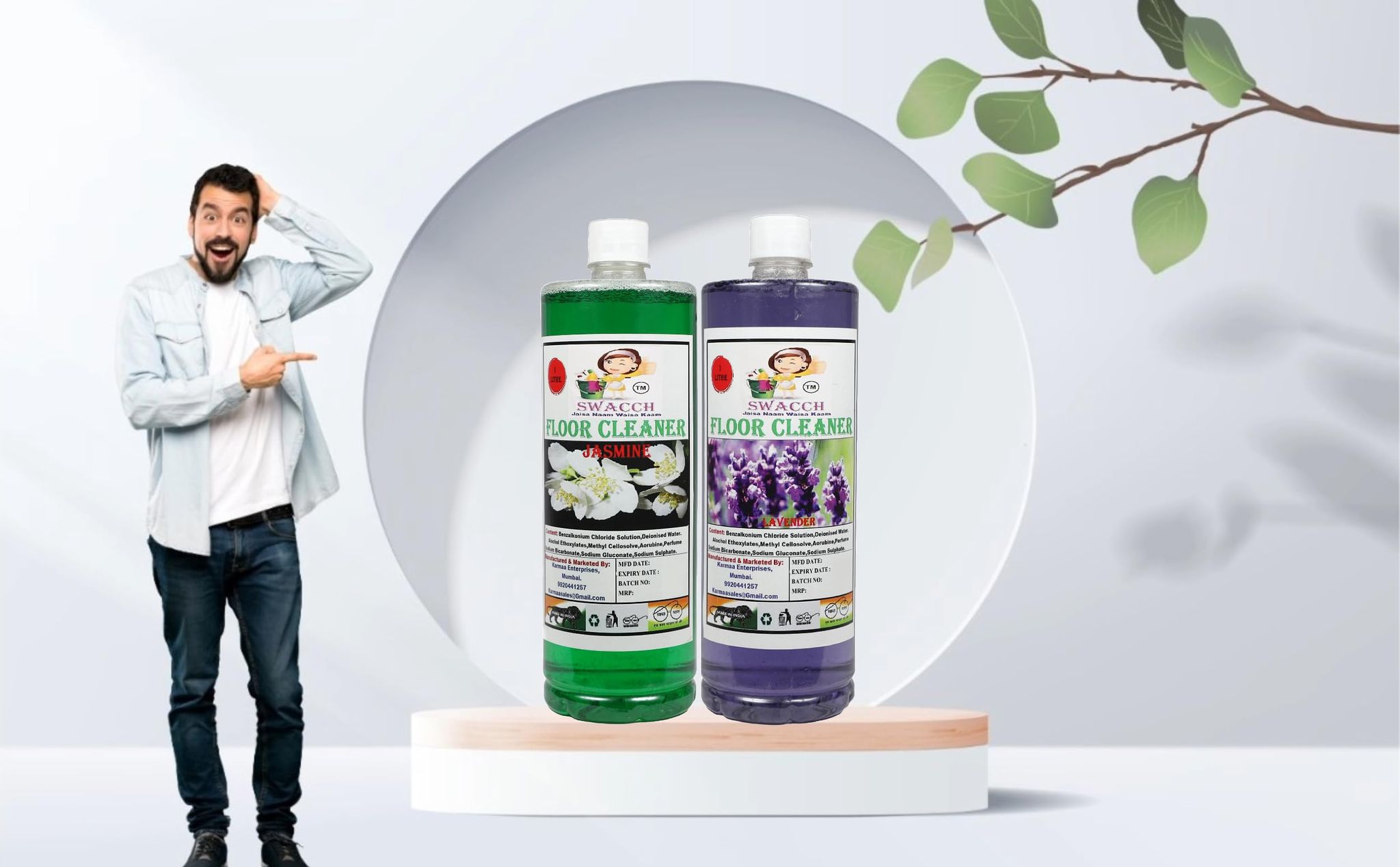 HOME CARE COMBO Floor Cleaner Jasmine & Lavender 1 Litre (Pack of 2)