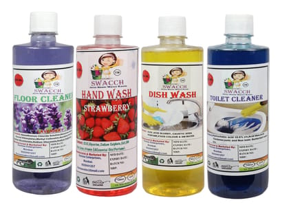 Home Care Combo Floor Cleaner Lavender, Hand Wash Strawberry, Dish Wash Lemon & Toilet Cleaner 500ml (Pack of 4)
