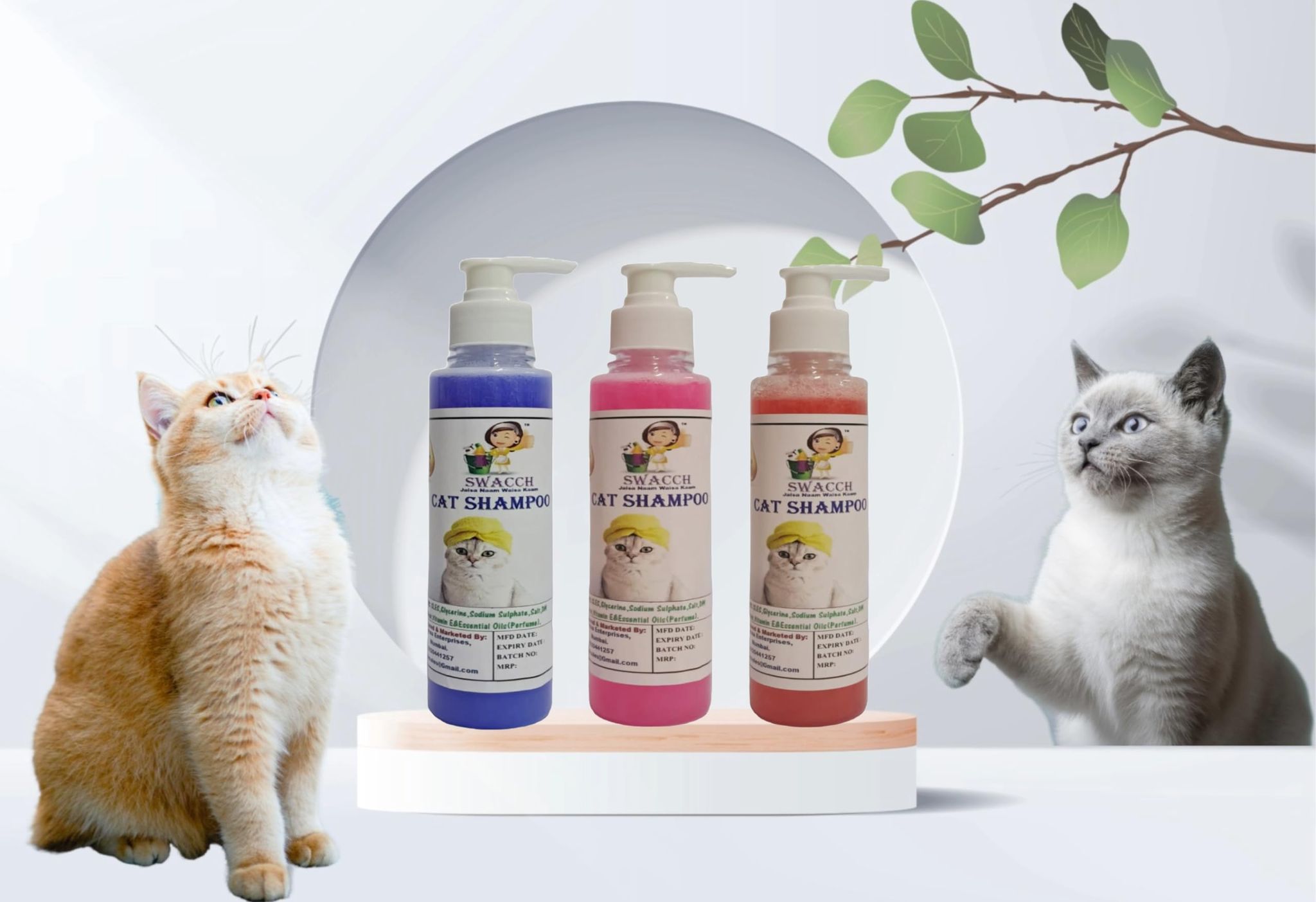 SWACCH Premium Shampoo for CAT Shampoo (200ML) (Combo Pack of 3) Lavender, Rose & Jasmine