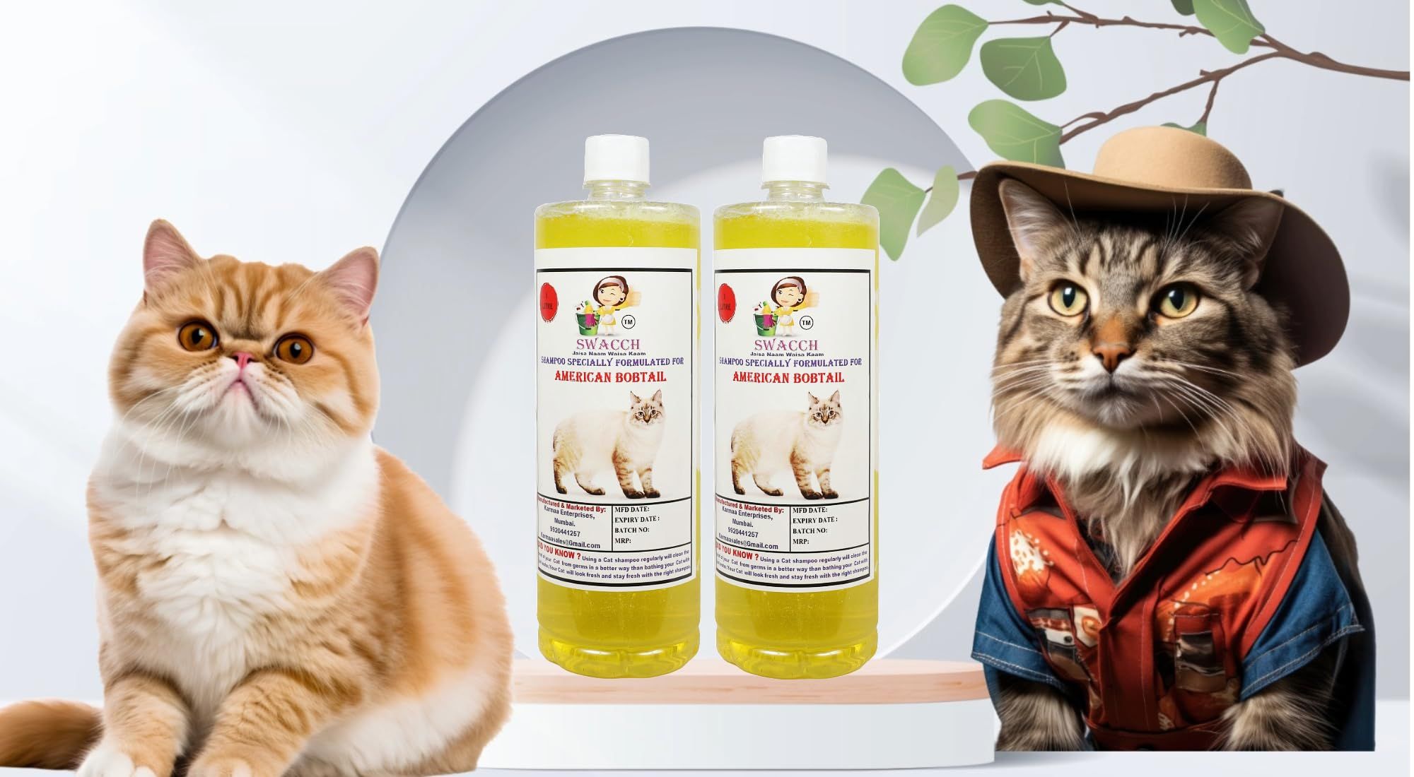 Swacch Shampoo Specially Formulated for American Bobtail (1 Litre) (Pack of 2) Lemon