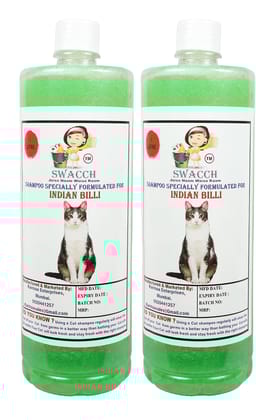 SWACCH Shampoo Specially FORMULATED for Indian Billi (1 Litre) (Pack of 2) NEEM ALOVERA