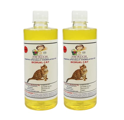 SWACCH Shampoo Specially FORMULATED for Bengal CAT (500ML) (Combo Pack of 2) Lemon