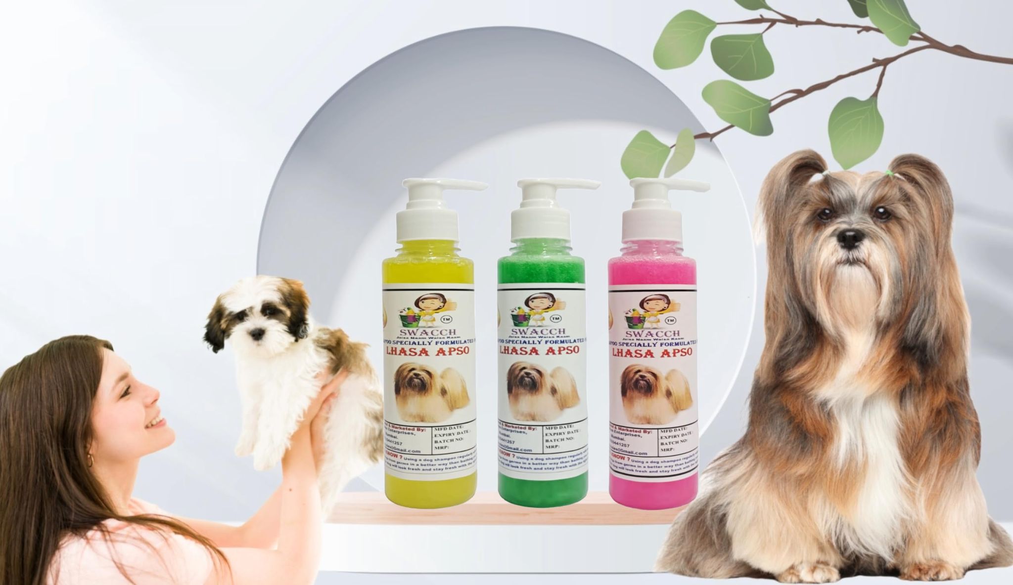 SWACCH Premium Shampoo for Lhasa APSO (200ML) (Combo Pack of 3) Lemon, NEEM ALOVERA & Rose