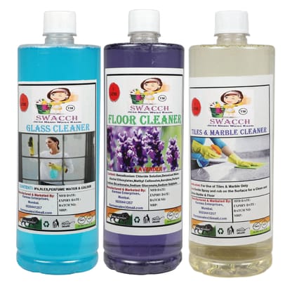 Home Care Combo Glass Cleaner, Floor Cleaner Lavender & Tiles & Marble Cleaner (1 Litre) (Pack of 3)