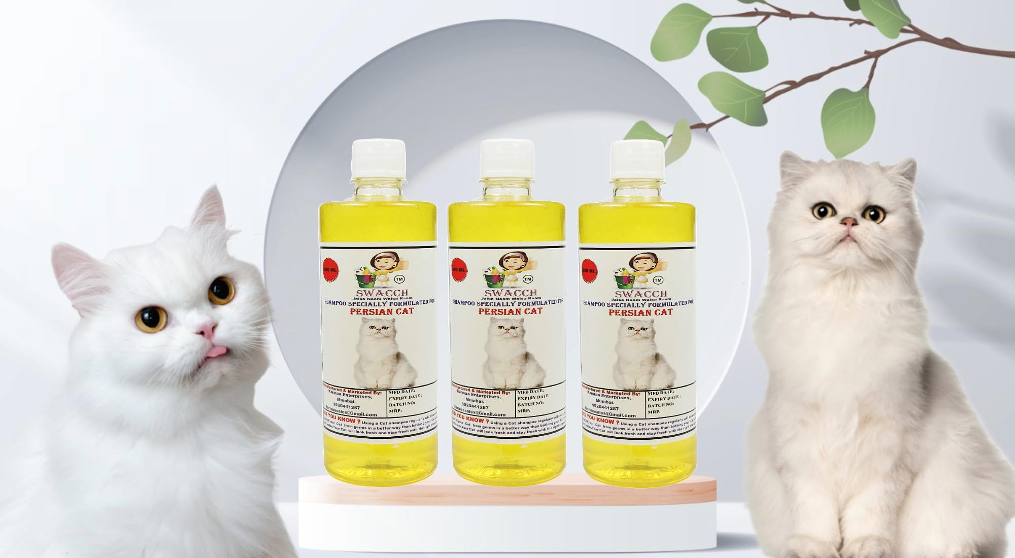 SWACCH Shampoo Specially FORMULATED for Persian Cat (500ML) (Pack of 3) Lemon