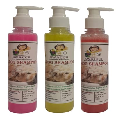 SWACCH Premium Shampoo for Dog (200ML) (Combo Pack of 3) Rose, Lemon & Strawberry