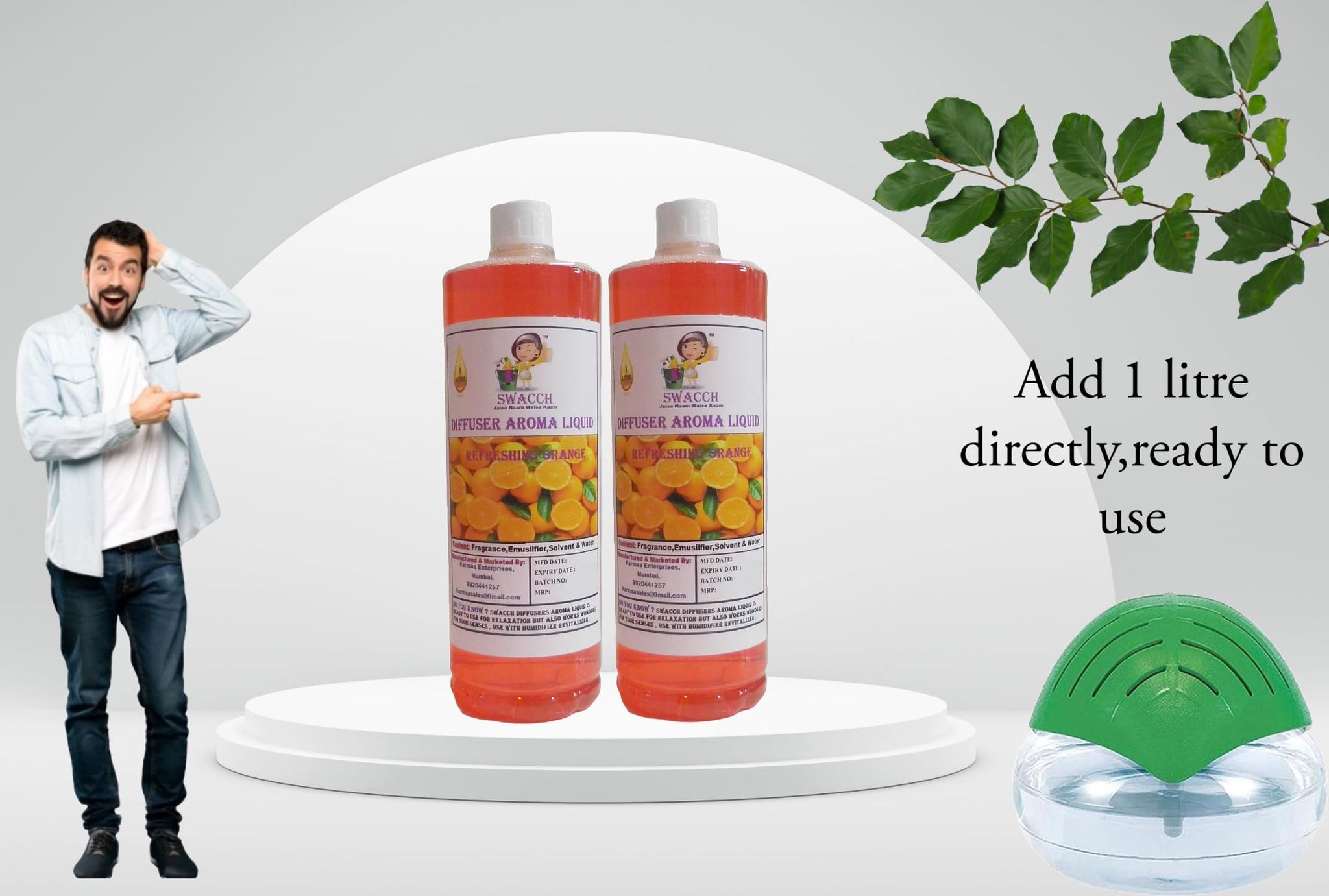 Swacch Diffuser Aroma Liquid (1 Litre) (Pack of 2) Orange