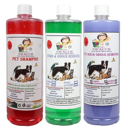 Swacch Pet Shampoo (Strawberry) + Deodorizer (Lavender) + Stain Remover (Jasmine) (1 Litre) (Combo Pack of 3)