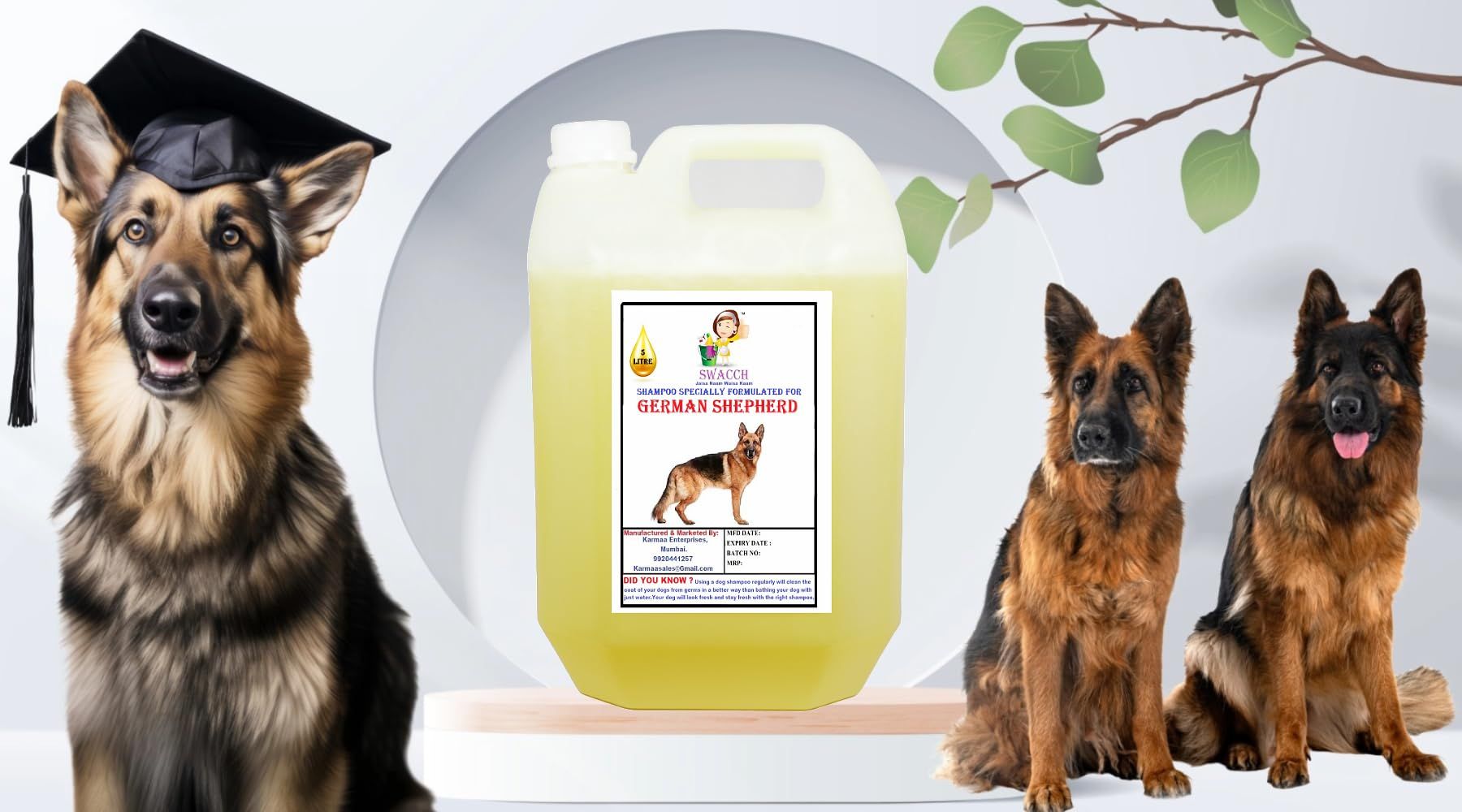 SWACCH Shampoo Specially FORMULATED for German Shepherd (5 Litre) Lemon