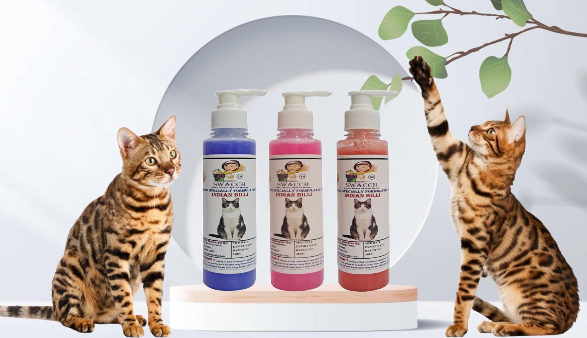 SWACCH Premium Shampoo for Indian Billi (200ML) (Combo Pack of 3) Lavender, Rose & Strawberry