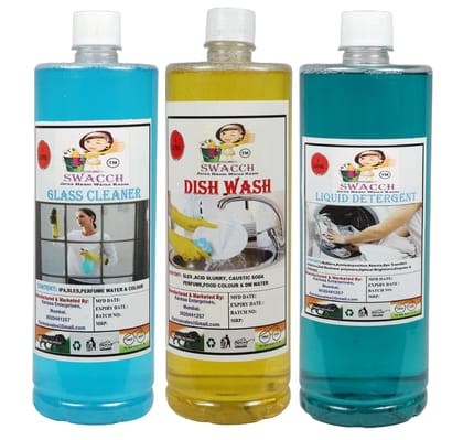 HOME CARE COMBO Glass Cleaner, Dish Wash Lemon & Liquid Detergent (1 Litre) (Pack of 3)