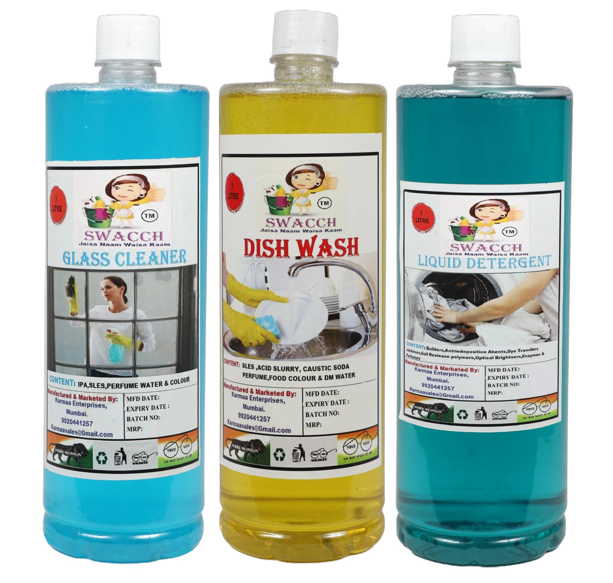 HOME CARE COMBO Glass Cleaner, Dish Wash Lemon & Liquid Detergent (1 Litre) (Pack of 3)