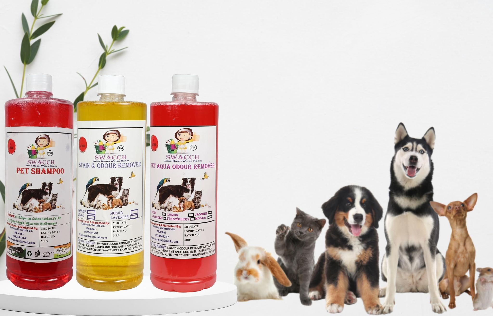 Swacch Shampoo (Jasmine) + Deodorizer (Lemon) + Stain Remover (Strawberry) 1 Litre Each