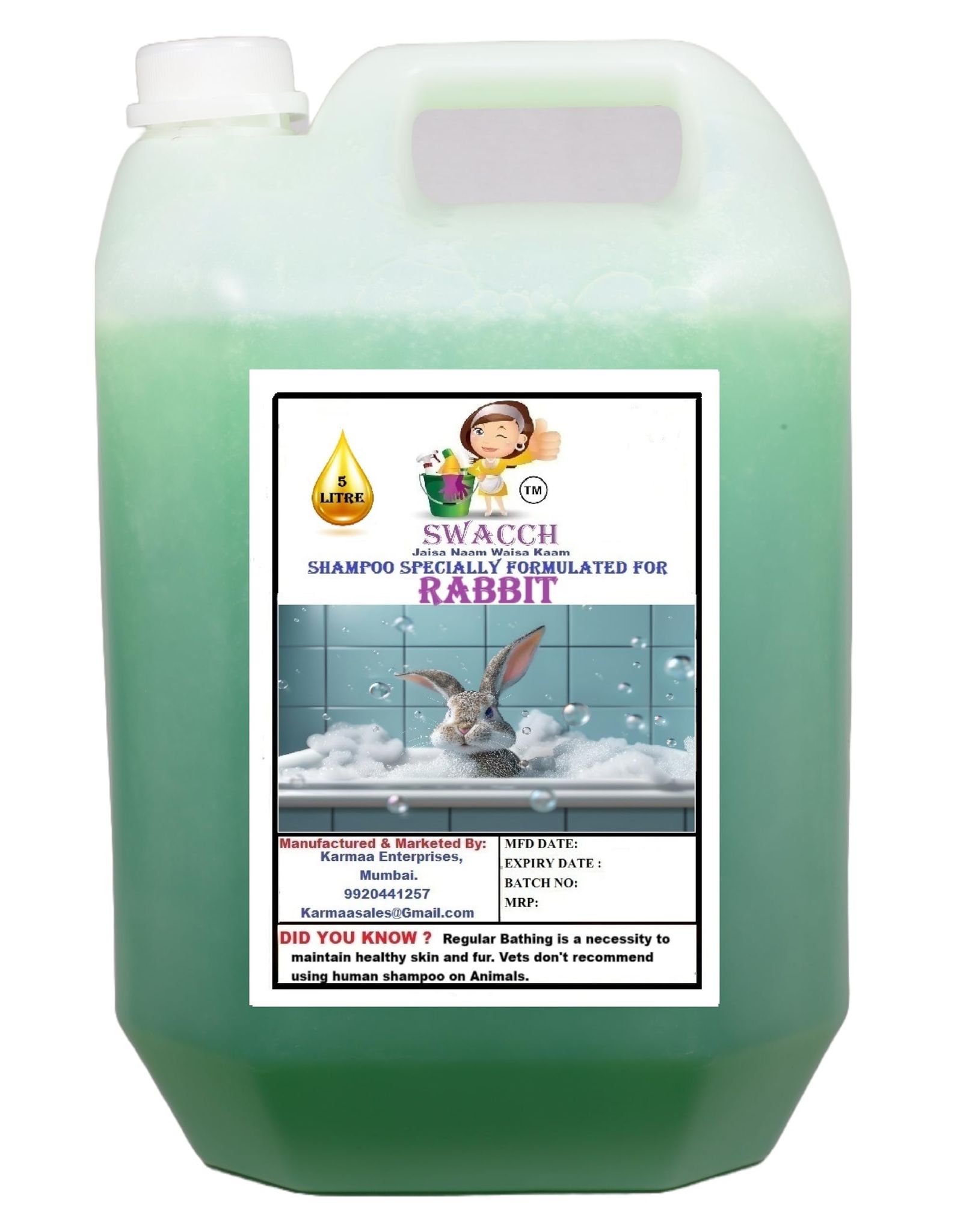 Swacch Shampoo Specially Formulated for Rabbit (5 Litre) Neem Alovera