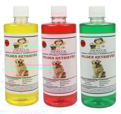 SWACCH Shampoo Specially FORMULATED for Golden Retriever (500ML) (Combo Pack of 3) Jasmine, NEEM ALOVERA & Lemon