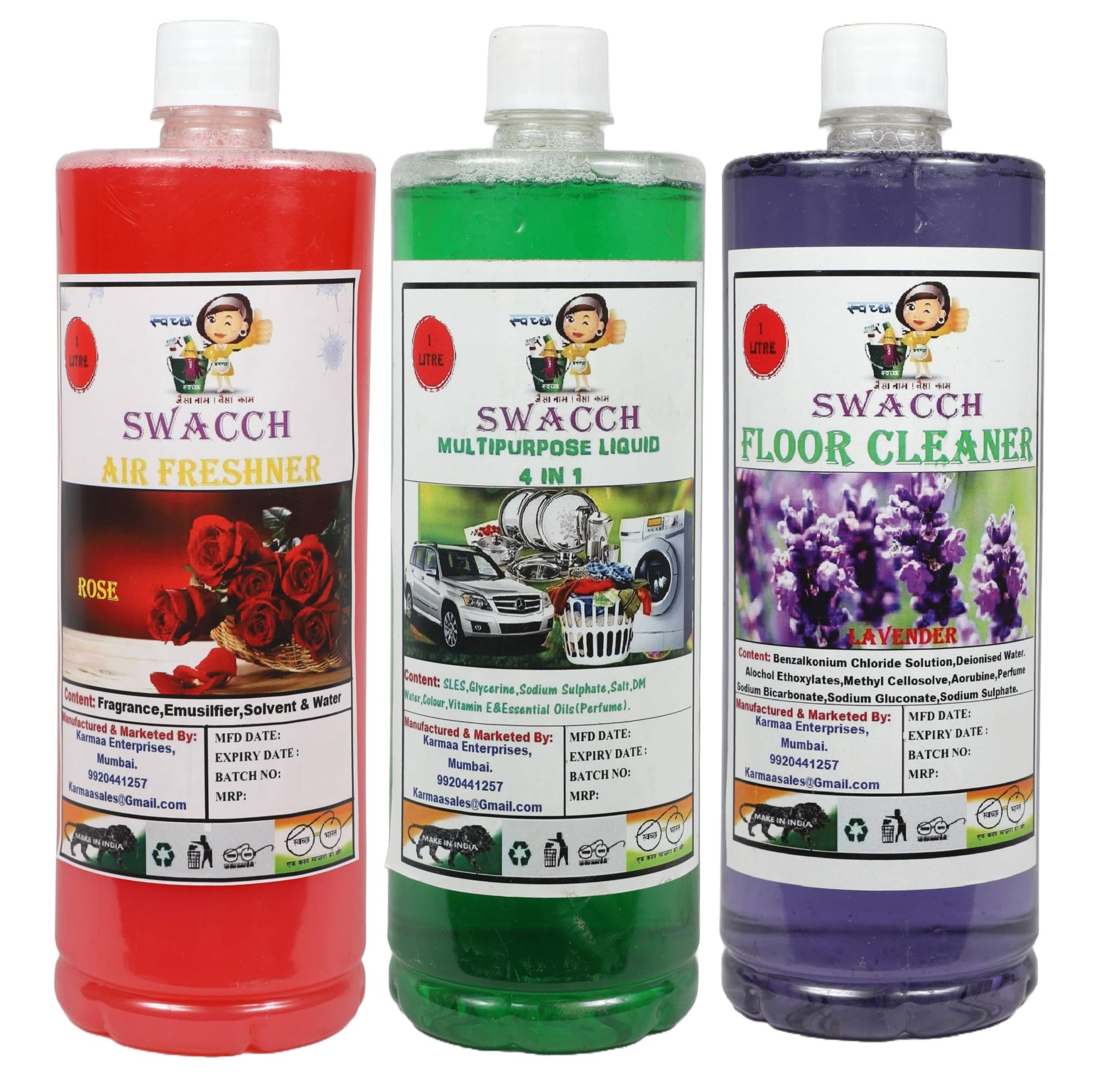 HOME CARE COMBO Air Freshner Rose, Multipurpose Liquid & Floor Cleaner Lavender 1 Litre (Pack of 3)