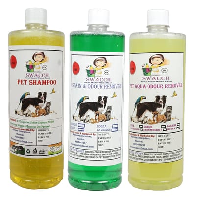 Swacch Shampoo (Lemon) + Deodorizer (Mogra) + Stain Remover (Lemon) 1 Litre Each Swacch Shampoo (Lemon) + Deodorizer (Mogra) + Stain Remover (Lemon) 1 Litre Each