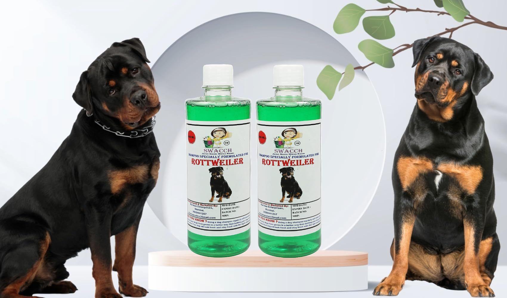 Swacch Shampoo Specially Formulated for Rottweiler (500ml) (Combo Pack of 2) Neem Alovera