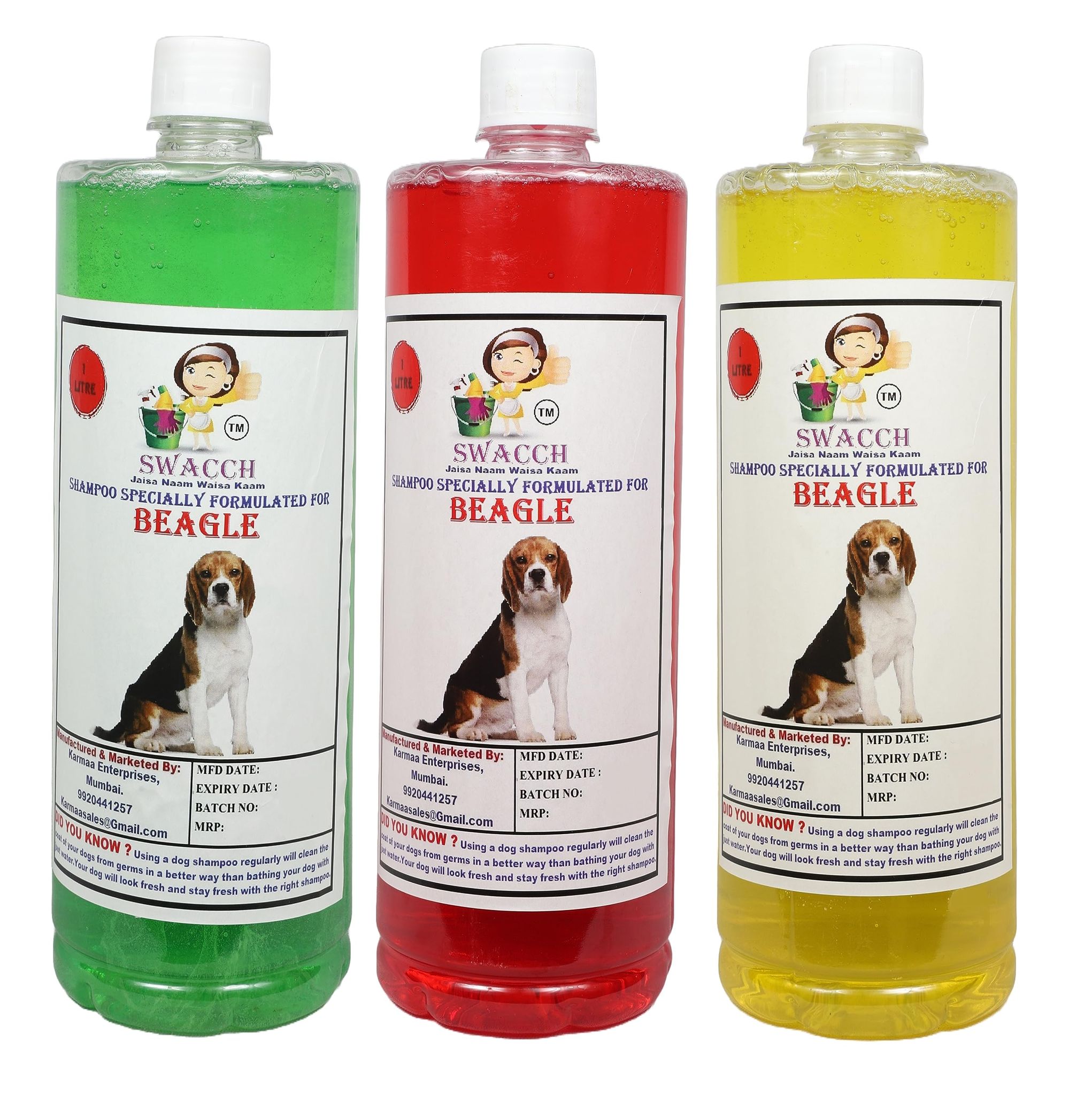 SWACCH Shampoo Specially FORMULATED for Beagle (1 Litre) (Combo Pack of 3) Jasmine,NEEM ALOVERA,Lemon