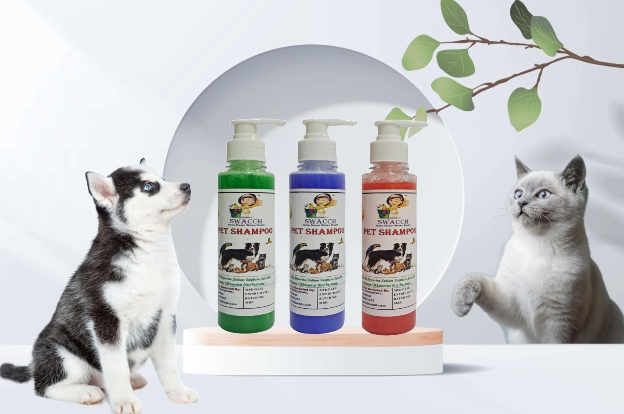 SWACCH Premium Shampoo for PET Shampoo (200ML) (Combo Pack of 3) NEEM ALOVERA, Lavender & Jasmine