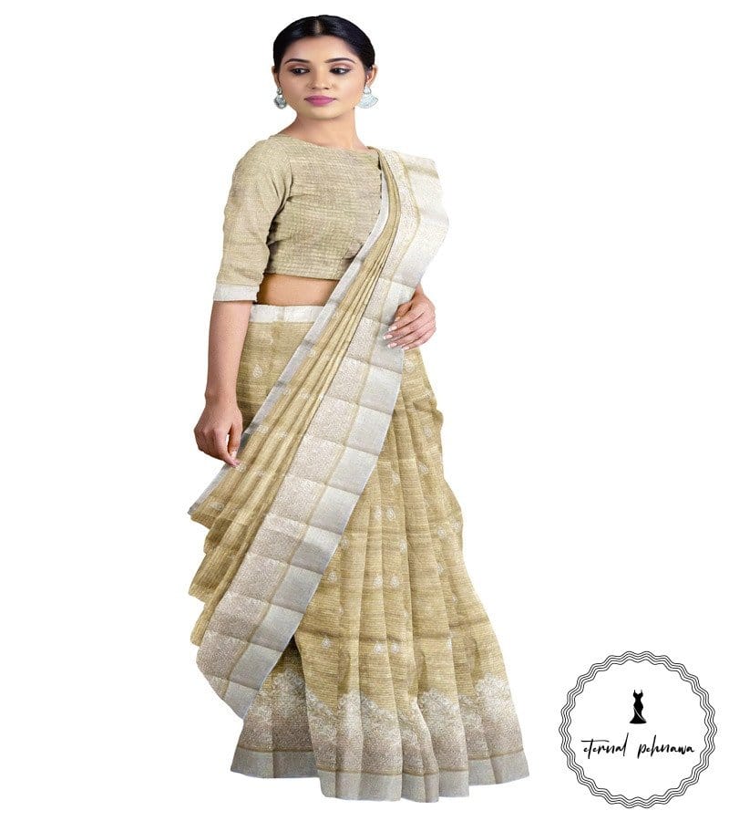 Banarasi Embroidered Linen Tissue Saree at Attractive Price