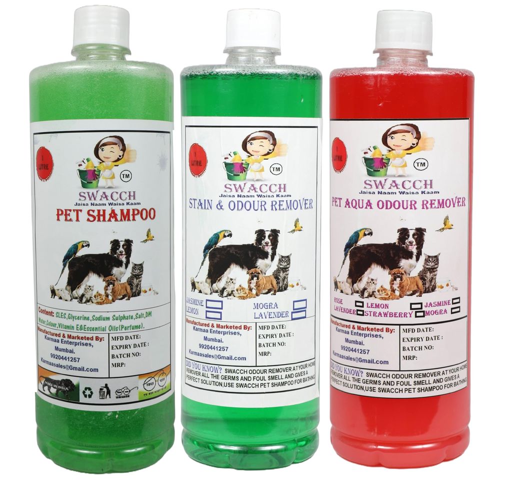 Swacch Shampoo (Jasmine) + Deodorizer (Jasmine) + Stain Remover (Strawberry) 1 Litre Each