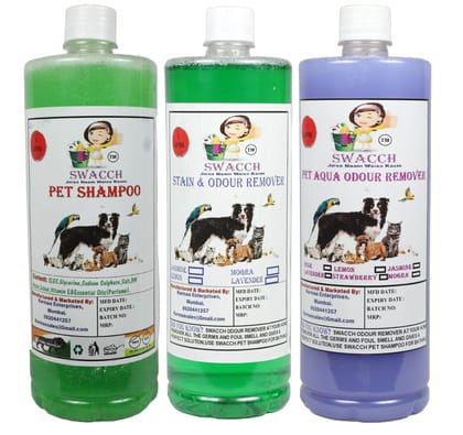 Swacch Shampoo (Neem Alovera) + Deodorizer (Lavender) + Stain Remover (Jasmine) (1 Litre) (Combo Pack of 3)