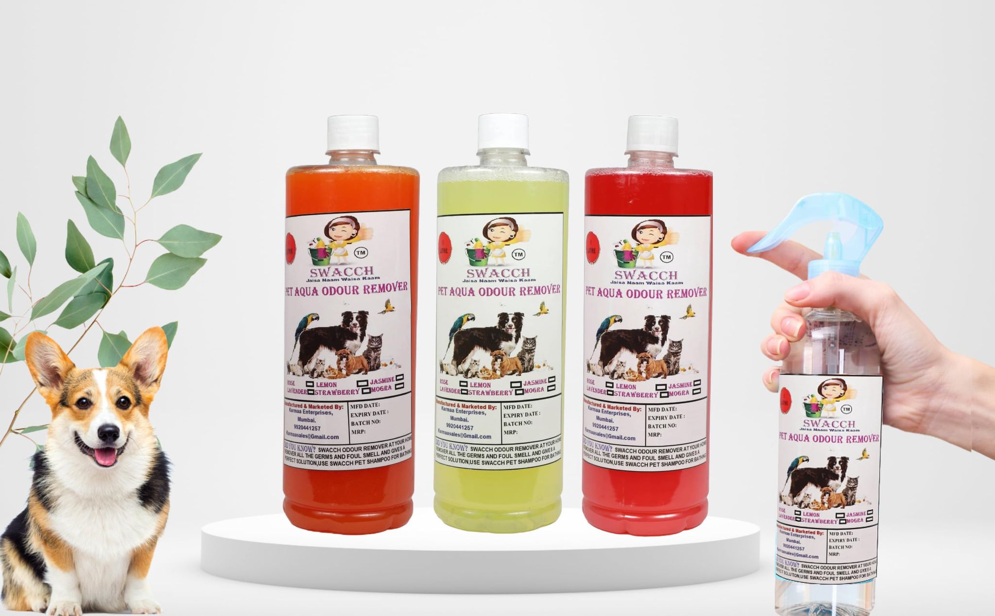 Swacch PET Aqua Odour Remover (1 Litre) (Combo Pack of 3) Orange, Lemon & Strawberry