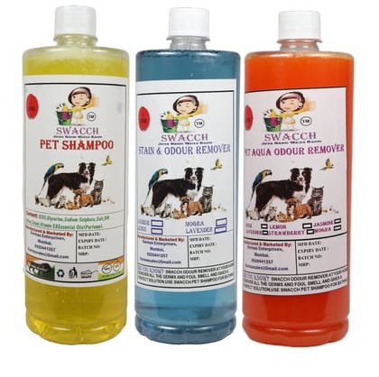 Swacch Shampoo (Lemon) + Deodorizer (Lavender) + Stain Remover (Orange) 1 Litre Each
