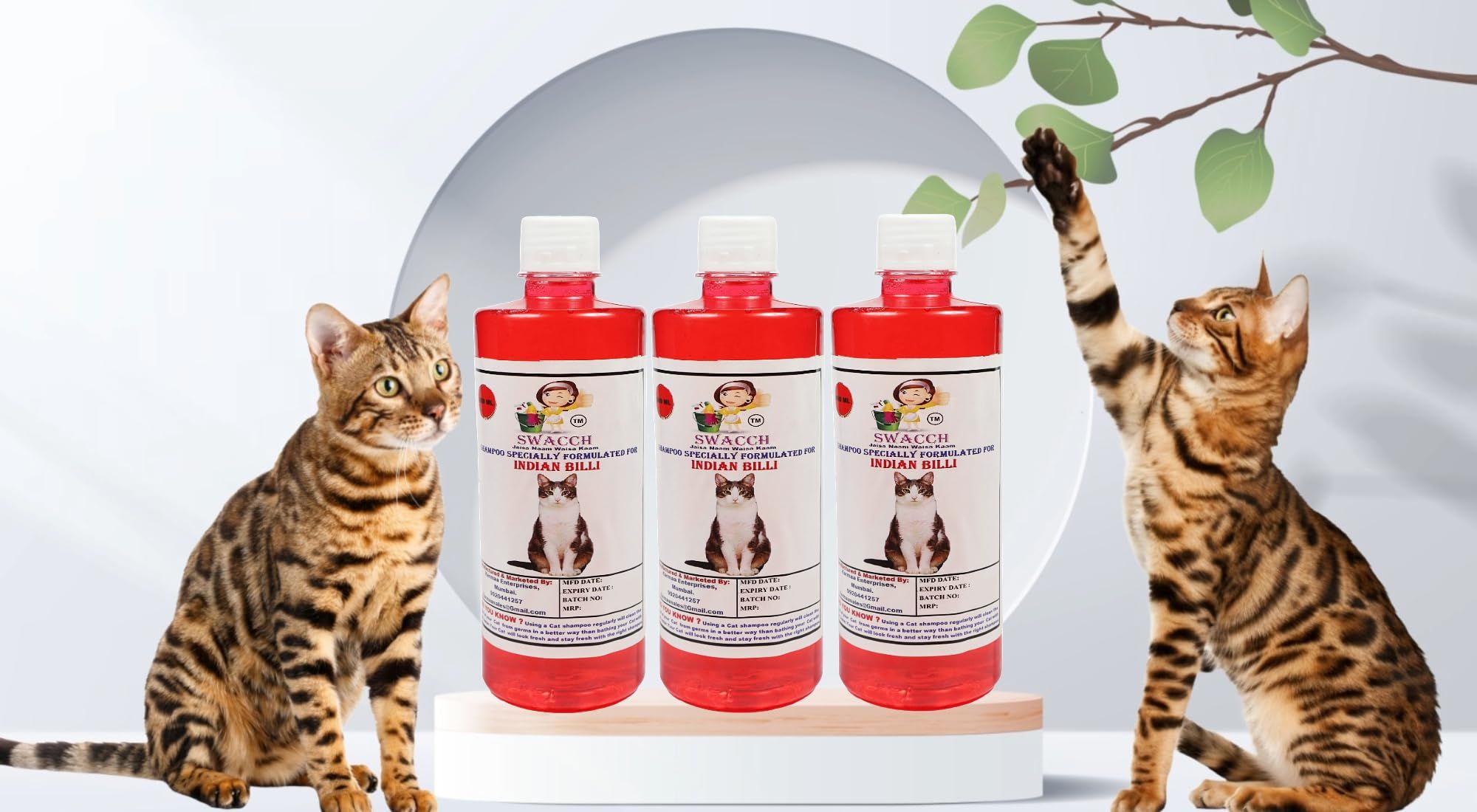 SWACCH Shampoo Specially FORMULATED for Indian Billi (500ML) (Pack of 3) Jasmine