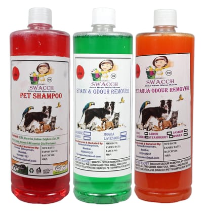 Swacch Pet Shampoo (Jasmine) + Deodorizer (Orange) + Stain Remover (Mogra) (1 Litre) (Combo Pack of 3)
