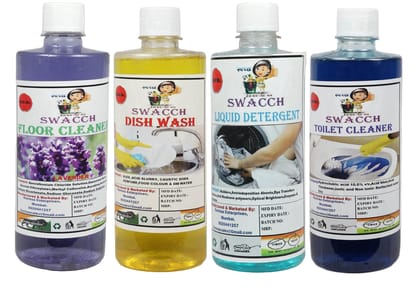 Home Care Combo Floor Cleaner Lavender, Dish Wash Lemon, Liquid Detergent Lavender & Toilet Cleaner 500ml (Pack of 4)