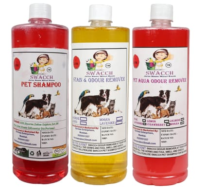 Swacch Shampoo (Strawberry) + Deodorizer (Lemon) + Stain Remover (Rose) (1 Litre) (Pack of 3)