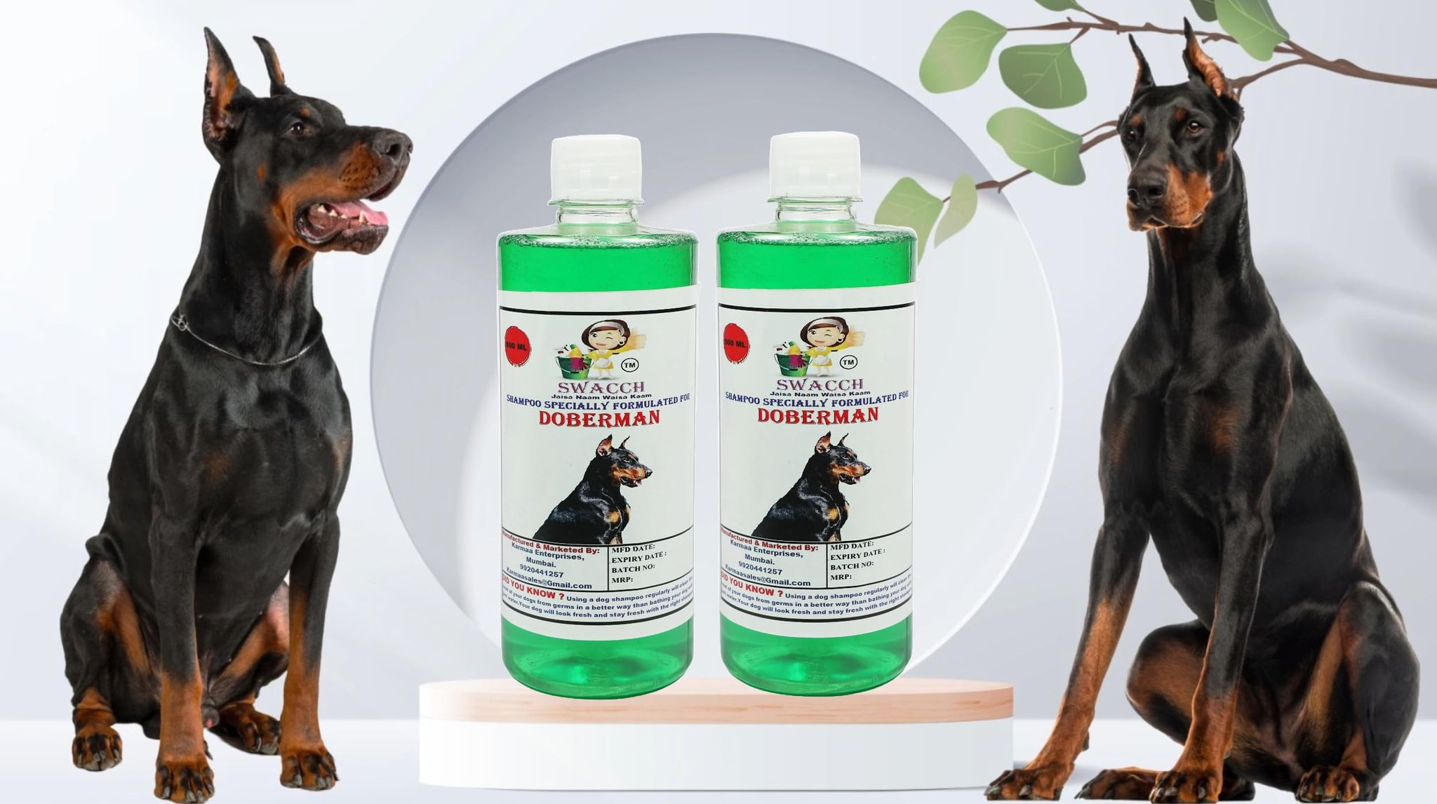 SWACCH Shampoo Specially FORMULATED for Doberman (500ML) (Combo Pack of 2) NEEM ALOVERA