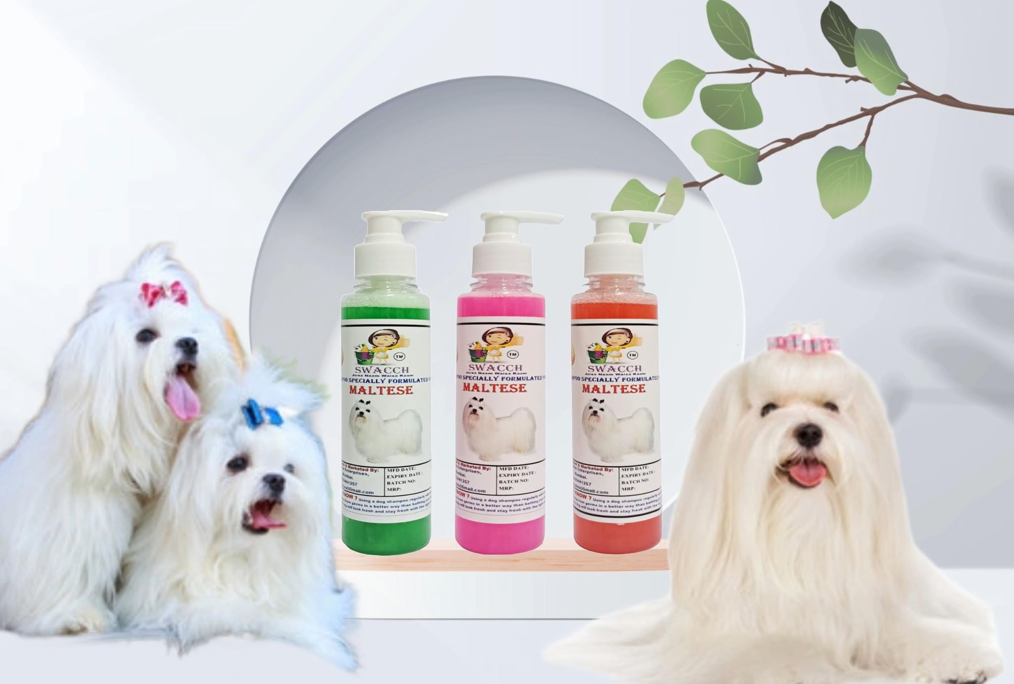 SWACCH Premium Shampoo for Maltese (200ML) (Combo Pack of 3) NEEM ALOVERA, Rose & Strawberry