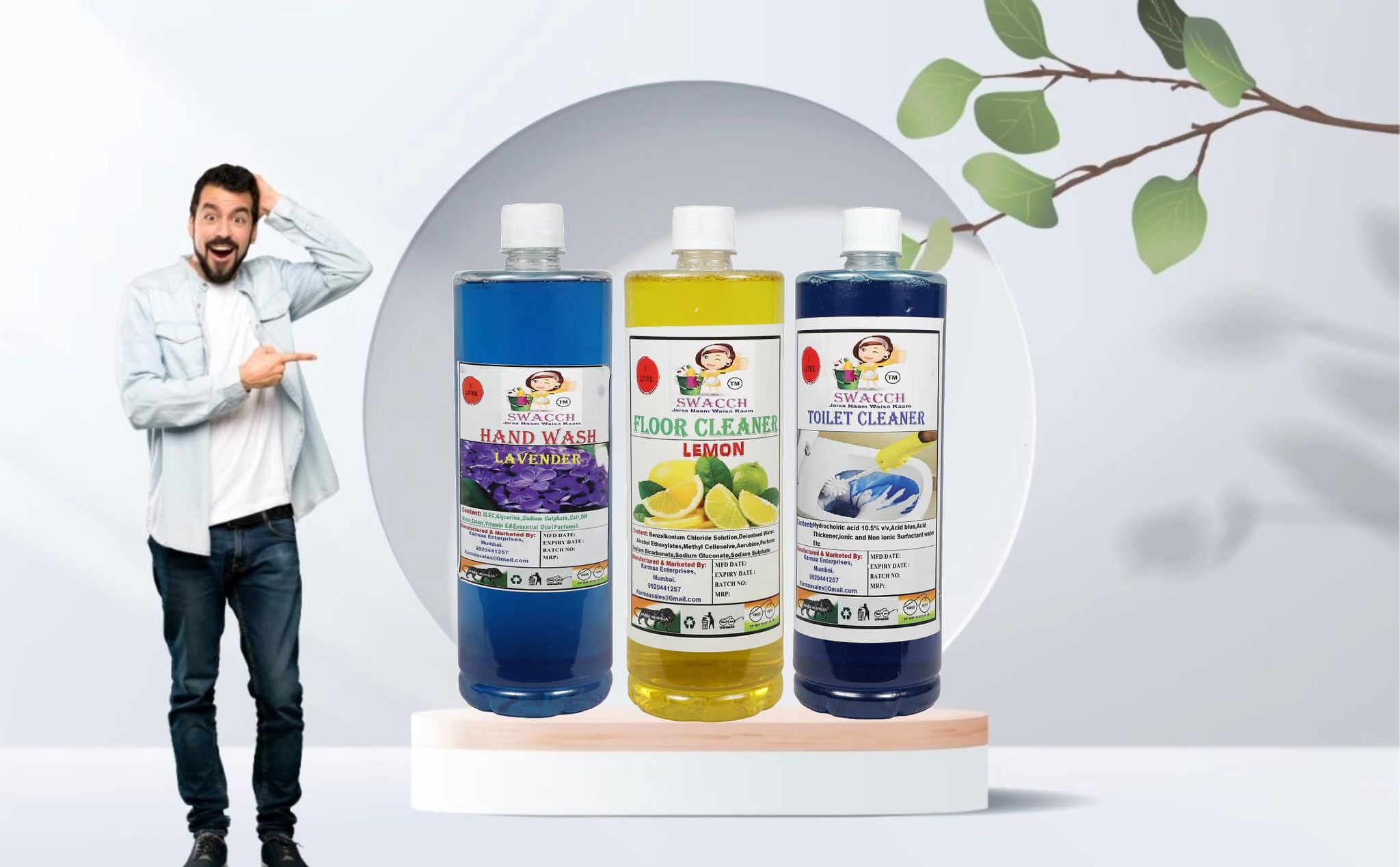 Home Care Combo Hand Wash Lavender, Floor Cleaner Lemon & Toilet Cleaner 1 Litre (Pack of 3)