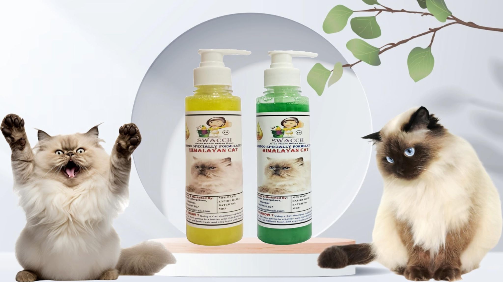 SWACCH Premium Shampoo for Himalayan CAT (200ML) (Combo Pack of 2) Lemon & NEEM ALOVERA