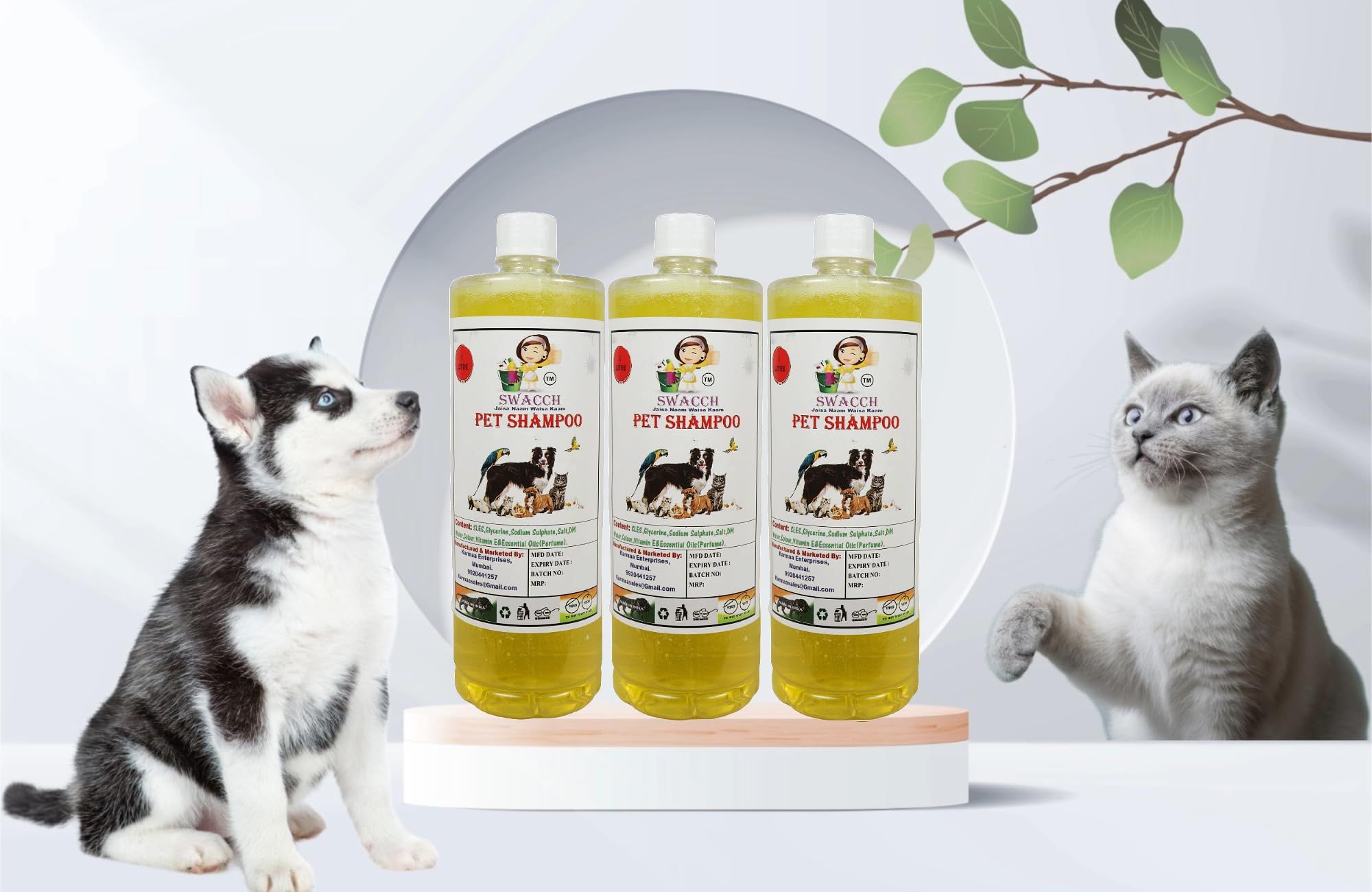 SWACCH PET Shampoo (1 Litre) (Pack of 3) Lemon