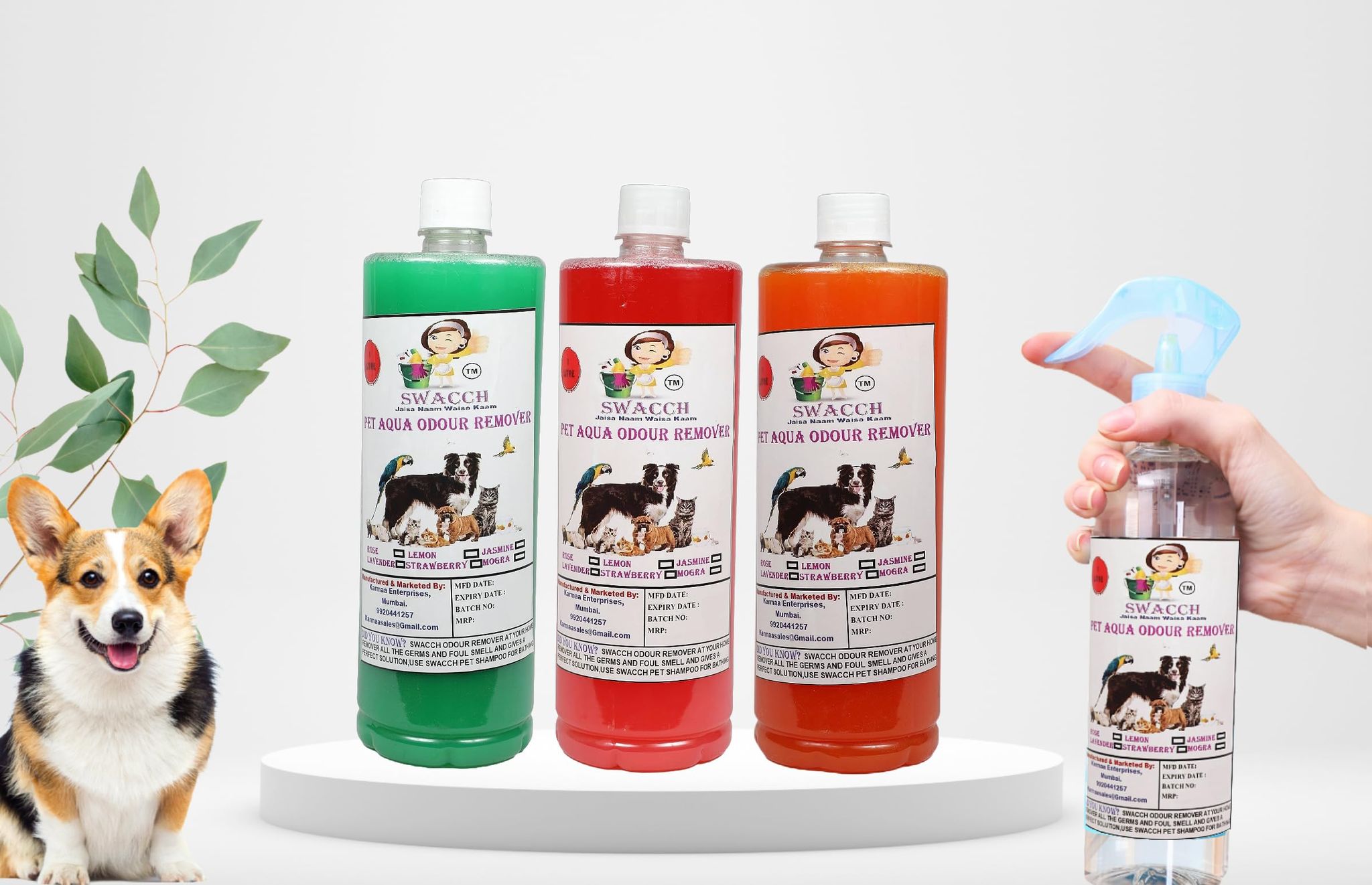 Swacch PET Aqua Odour Remover (1 Litre) (Combo Pack of 3) Jasmine, Rose & Orange