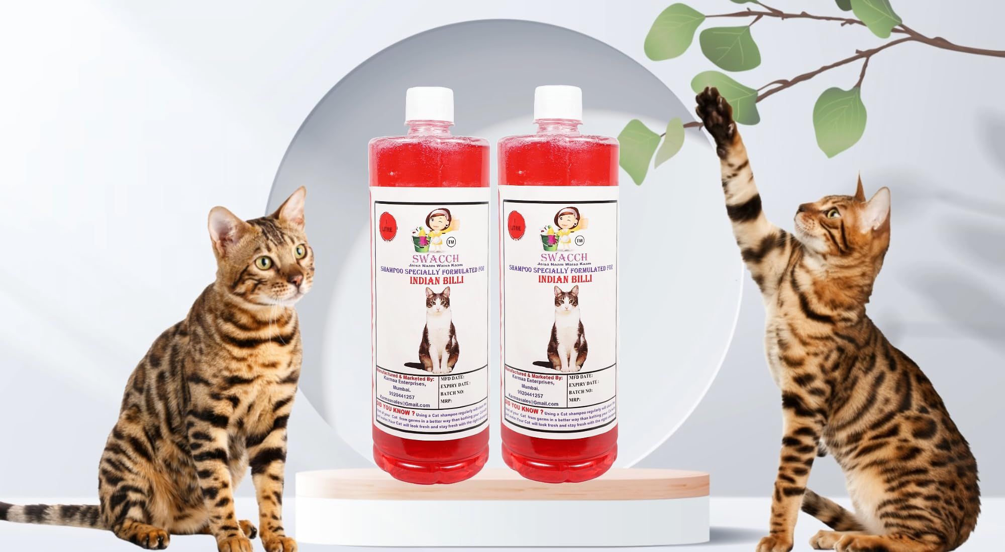 Swacch Shampoo Specially Formulated for Indian Billi (1 Litre) (Pack of 2) Jasmine