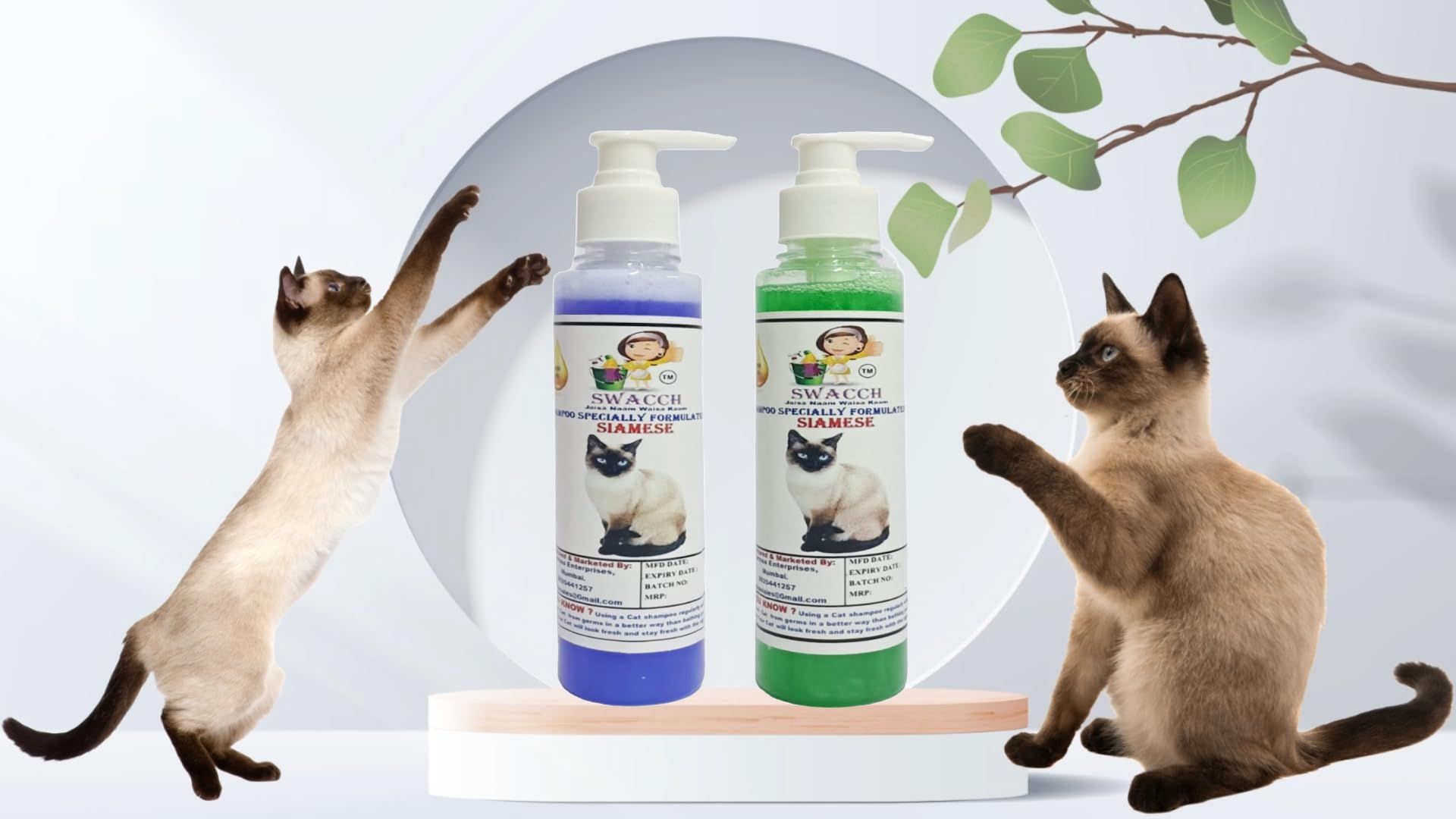 SWACCH Premium Shampoo for Siamese CAT (200ML) (Pack of 2) Lavender & NEEM ALOVERA
