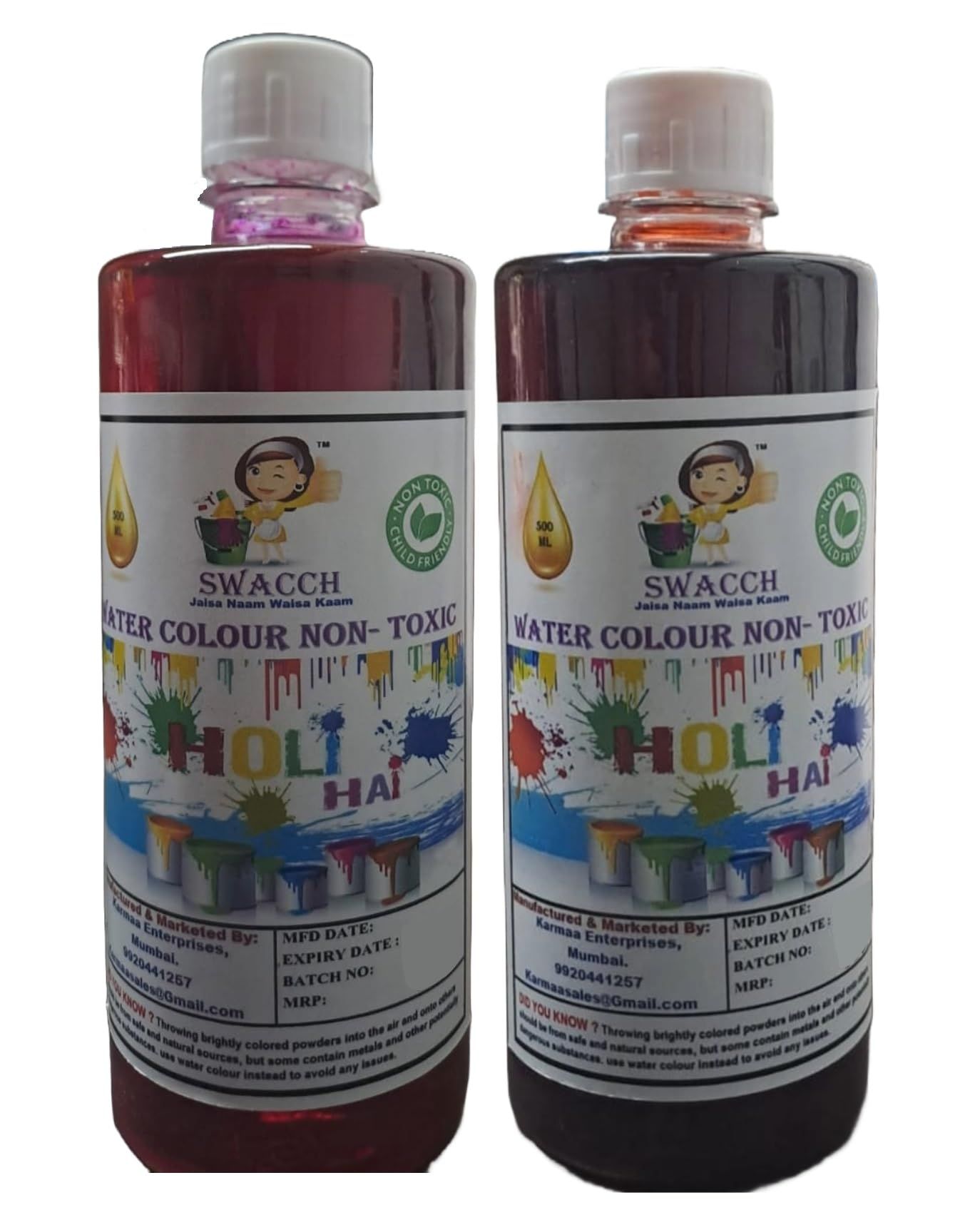 SWACCH WATER COLOUR NON-TOXIC & ECO FRIENDLY COLOUR (PINK & ORANGE) (500ML) (PACK OF 2)