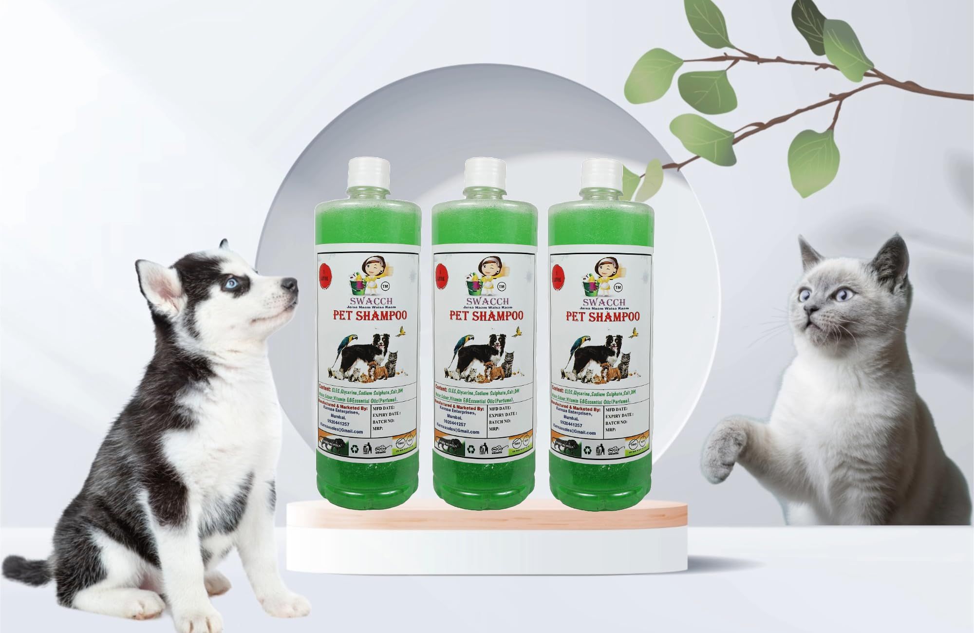 SWACCH PET Shampoo (1 Litre) (Combo Pac of 3) Neem Alovera