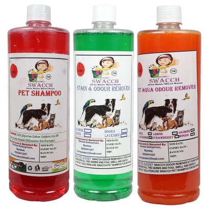 Swacch Pet Shampoo (Jasmine) + Deodorizer (Orange) + Stain Remover (Mogra) (1 Litre) (Combo Pack of 3)