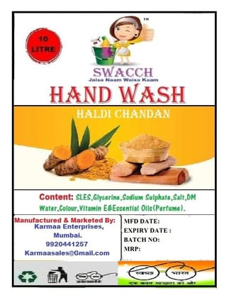 Swacch Hand wash (10 Litre) Haldi Chandan