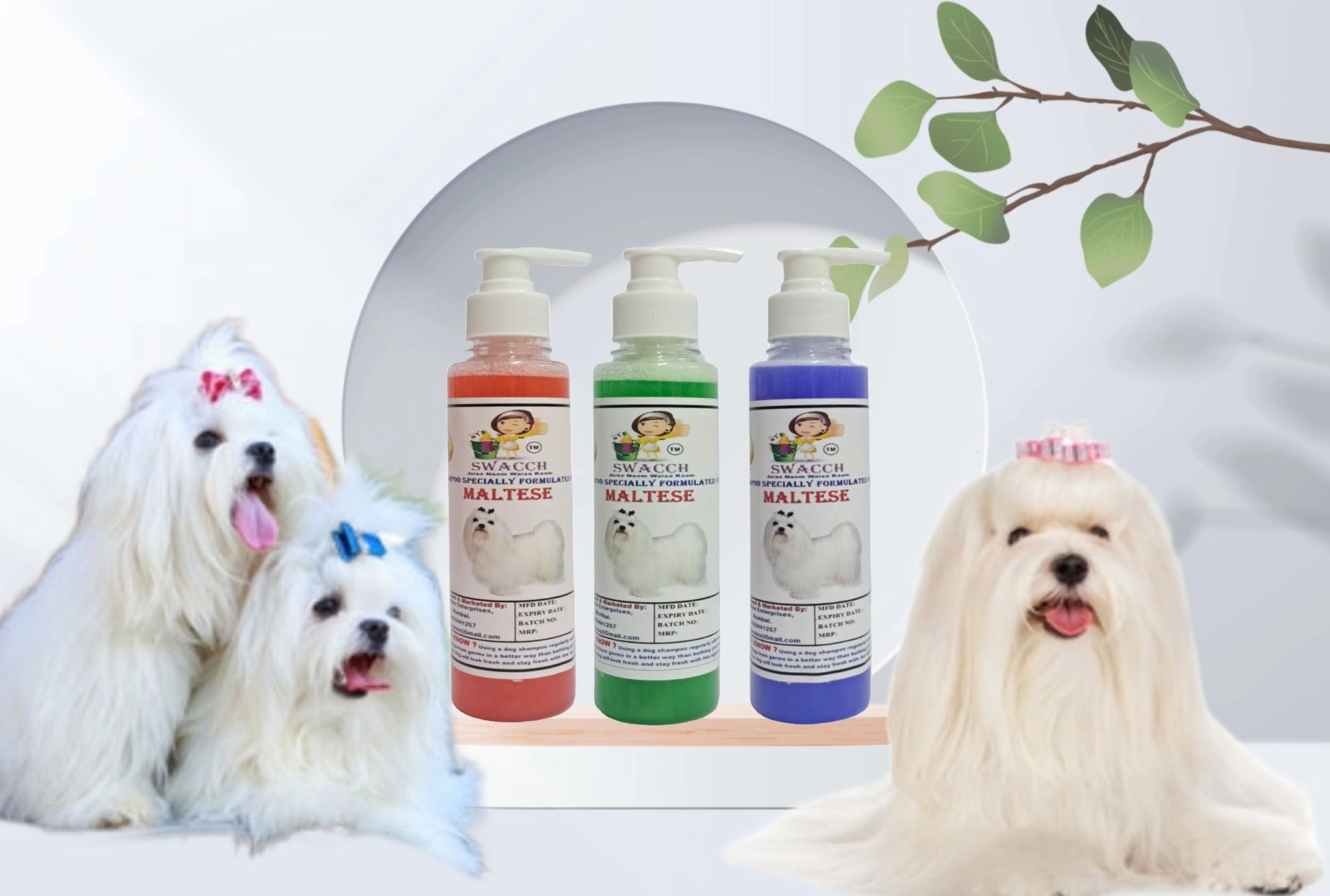 SWACCH Premium Shampoo for Maltese (200ML) (Combo Pack of 3) Jasmine, NEEM ALOVERA & Lavender