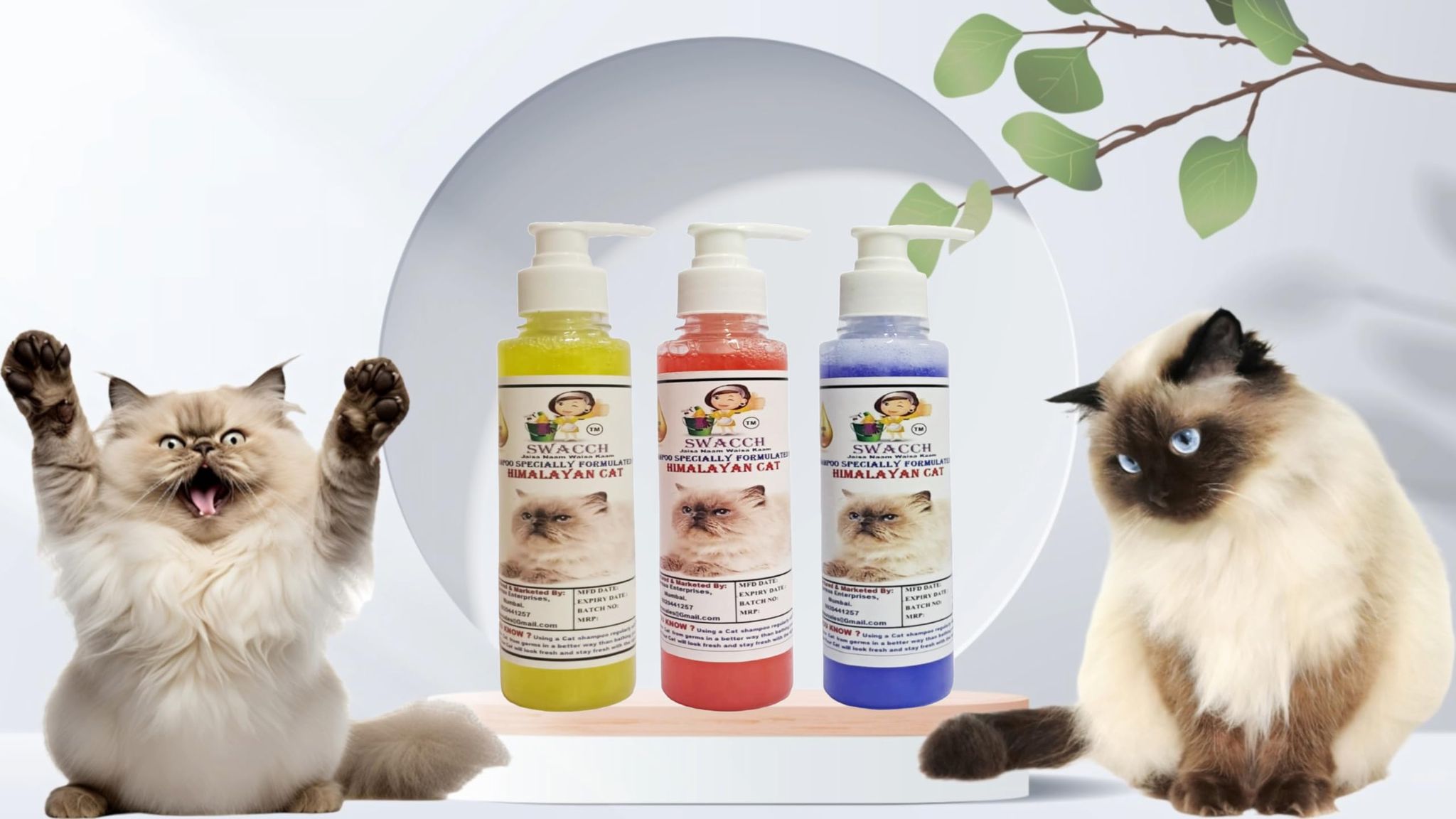 SWACCH Premium Shampoo for Himalayan CAT (200ML) (Pack of 3) Lemon, Strawberry & Lavender