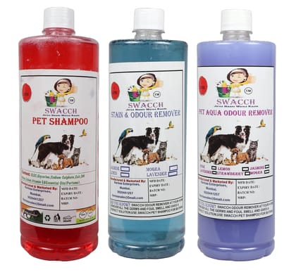 Swacch Shampoo (Strawberry) + Deodorizer (Lavender) + Stain Remover (Lavender) 1 Litre Each